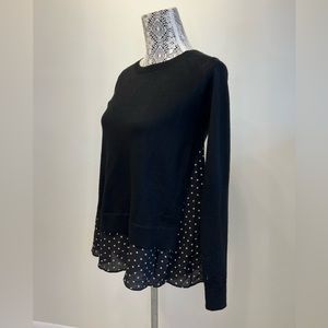 CLUB MONACO black wool sweater with polka dot silk underlay  XS  basic